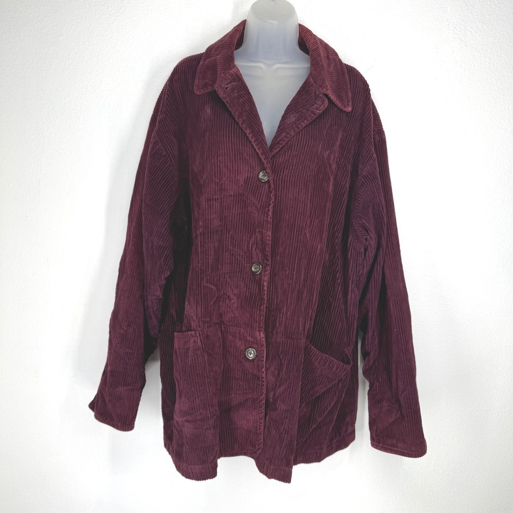 Eddie Bauer Women Vintage Corduroy Chore Jacket Button Coat Size XXL Tall Purple